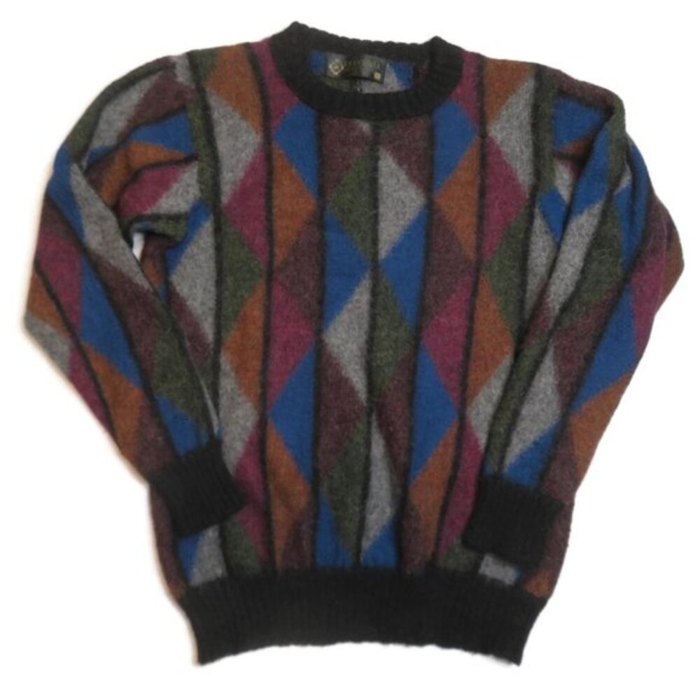 La Vicunita Sweater 100% Baby Alpaca Womens Large Crewneck Geometric‎ Colorful